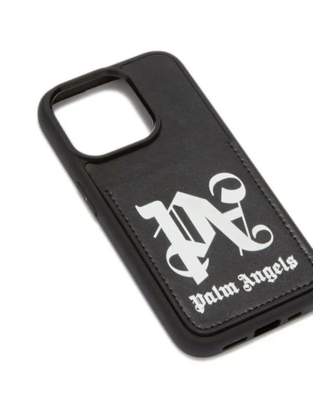 Palm Angels Black and White Logo Leather-Style Phone Case